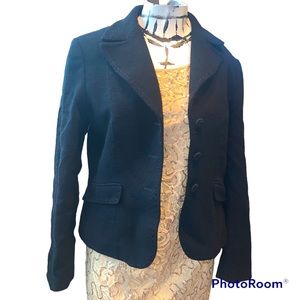 Black womens ladies blazer button 12 m l Tahari wool silk pockets collared work